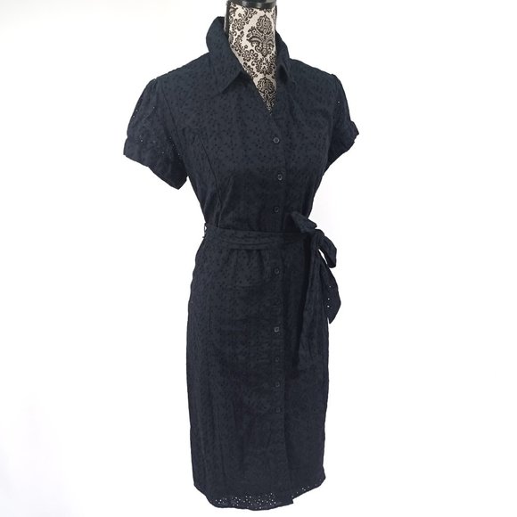 STYLE & CO Puff Sleeve Button Front Belted Cotton Eyelet Shirtwaist Dress 16P - Picture 4 of 5